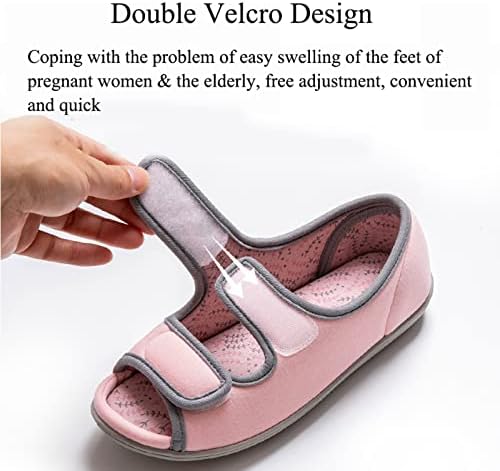 Gycdwjh dijabetičke papuče za žene, udobne dijabetičke sandale s podesivom čičak otvorenom nožnom prstom ortopedske obuće za starije