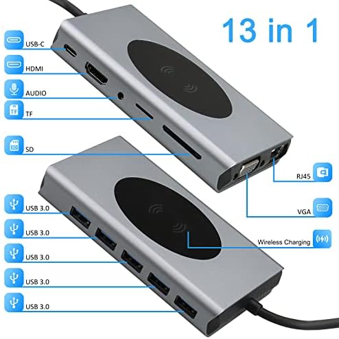 Priključna stanica USB C Hub 13 U 1 Multiport Adapter Dongle s 5 USB HDMI VGA RJ45 SD/TF Audio za MacBook Lenovo Dell HP Surface Laptops