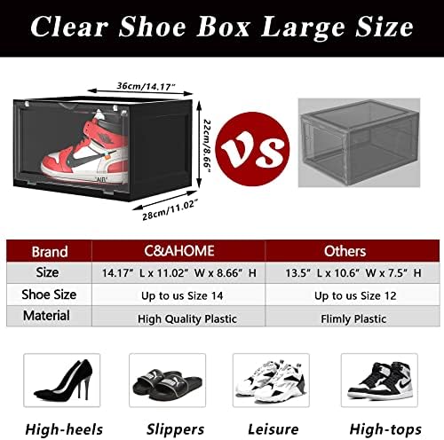 C & ahome Clear Box za cipele, čista kutija za cipele, set od 3, plastična kutija za cipele velike veličine s magnetskim vratima, organizator