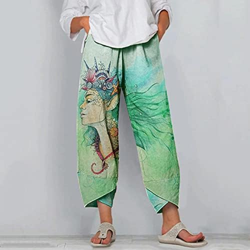 Wuai-Women udobna boemska joga hlača cvjetna tiskana pamučna posteljina široka noga sa dnevnim boravkom pidžame pant ljetne plaže jogger