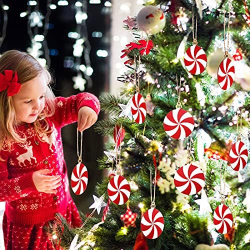 120 komada božićni drveni ukrasi Postavite izrezi od peperminta Obječeni Ornament drveni bombon Viseći ukrasi crvena i bijela drvena